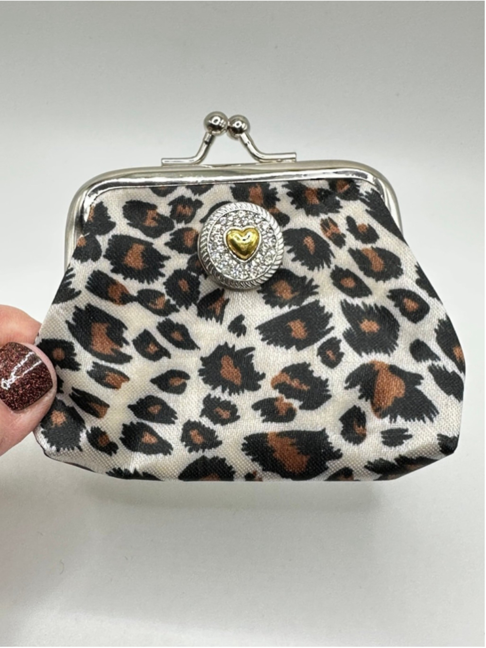 Animal Print Micro Coin Purse & Gold Heart 18m Snap W/ Sparkling Rhinestones NWT